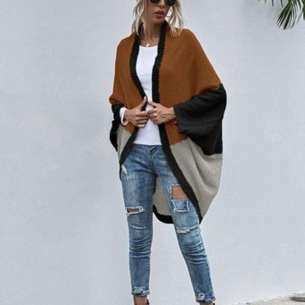 Brown ColorBlock Batwing cardigan - Picture 6 of 6